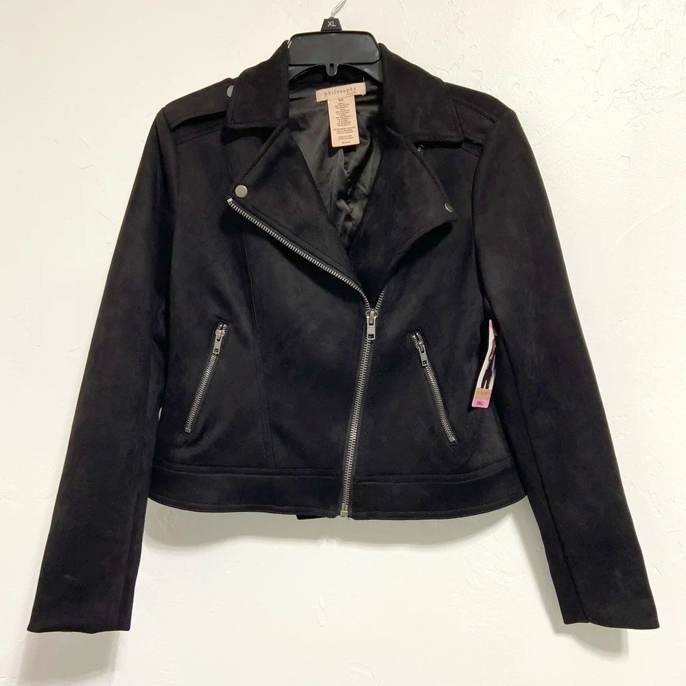 Philosophy Black Women's Motorcycle Moto Jacket Size XXL Faux Suede NWT
